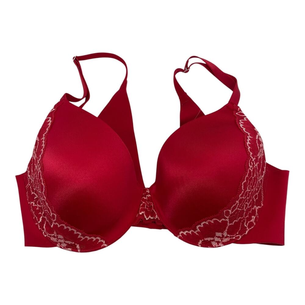 Soma Vanishing Back Lace Red/White Trim Full Coverage Red Underwire Bra 34C